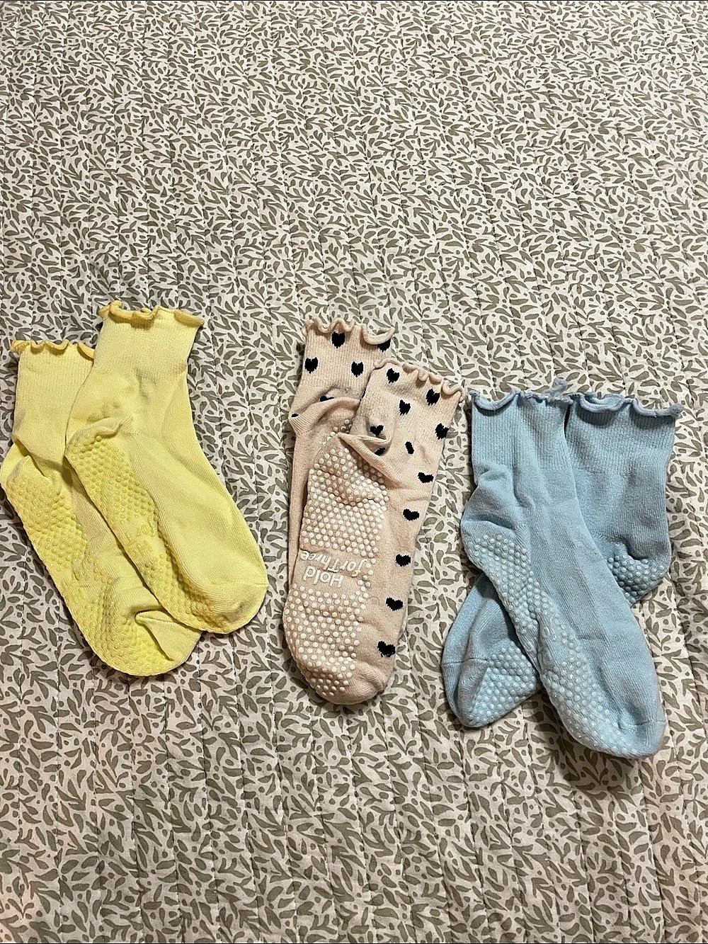 Hold for Three 3 Pack Ruffle Pilates Socks Yellow & Blue